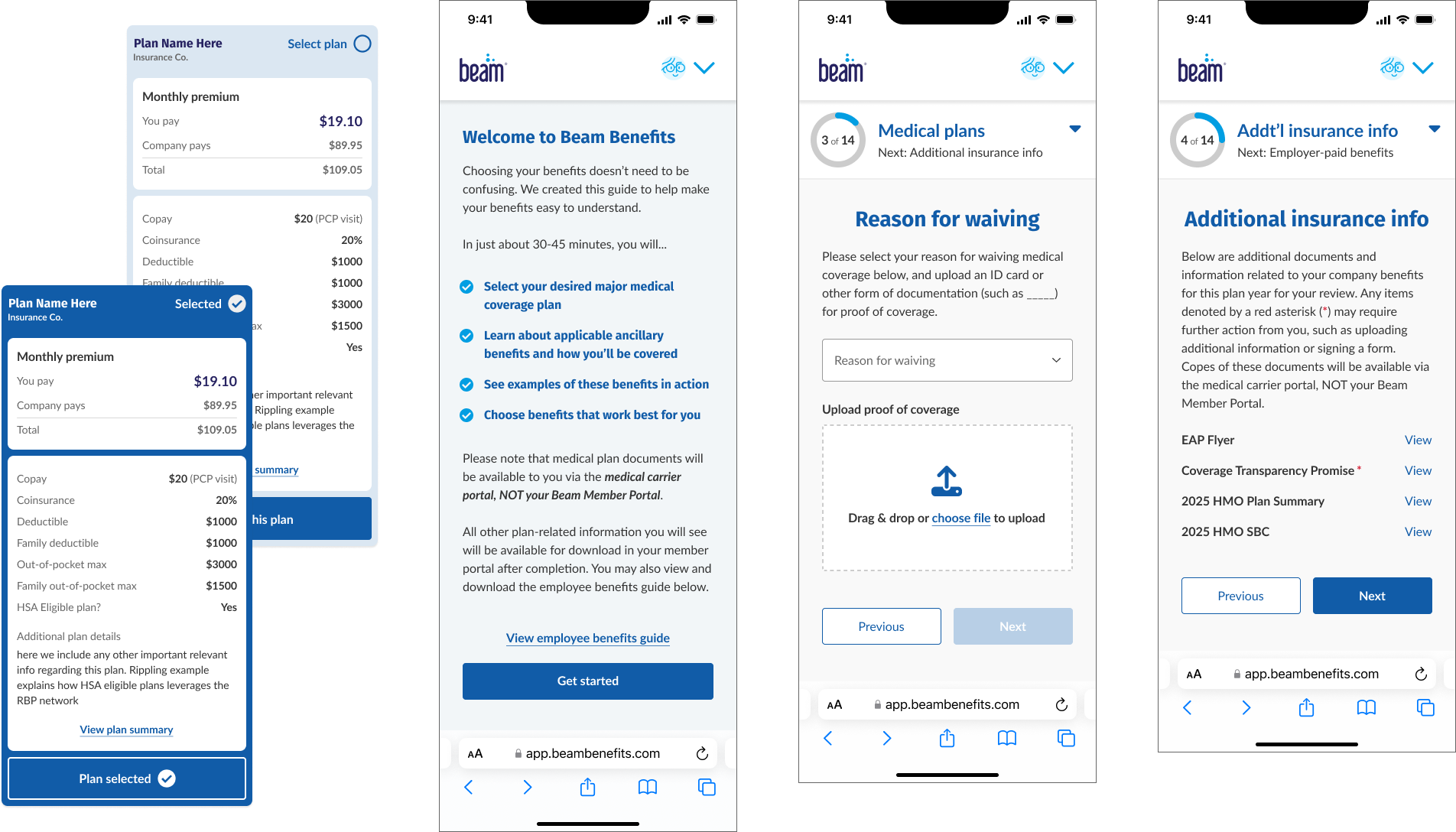 high-fidelity designs for short & long term disability carousel and plan selection screens