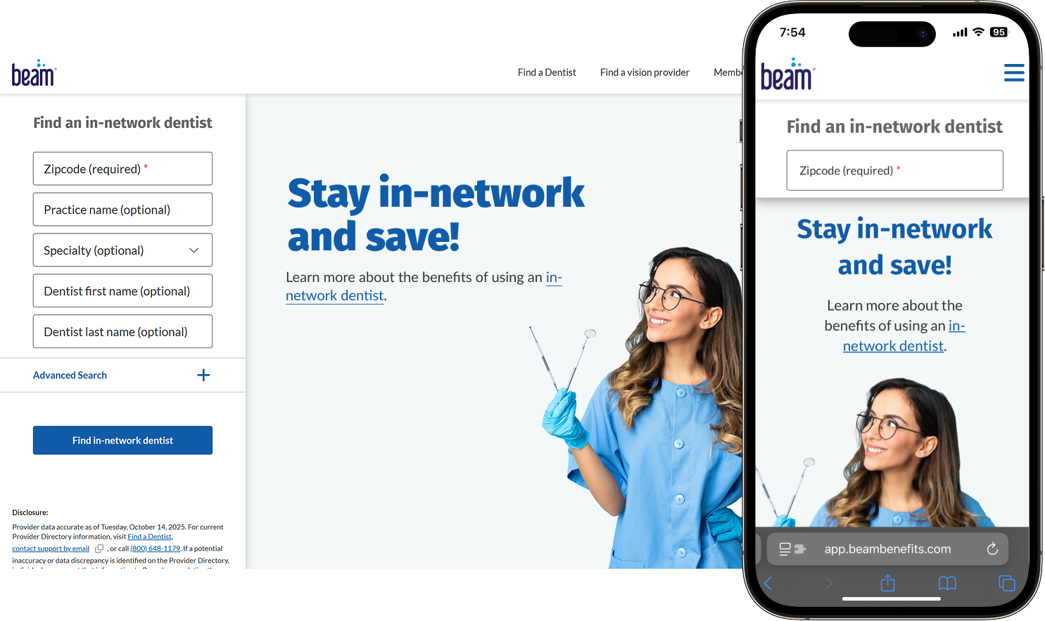 Beam's revised 'Find a dentist' experience