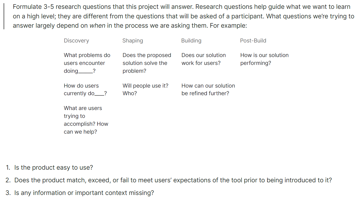 screenshot of the main portion of our research plan document for testing, uncovering insights, and ideating on our Find a Dentist concepts